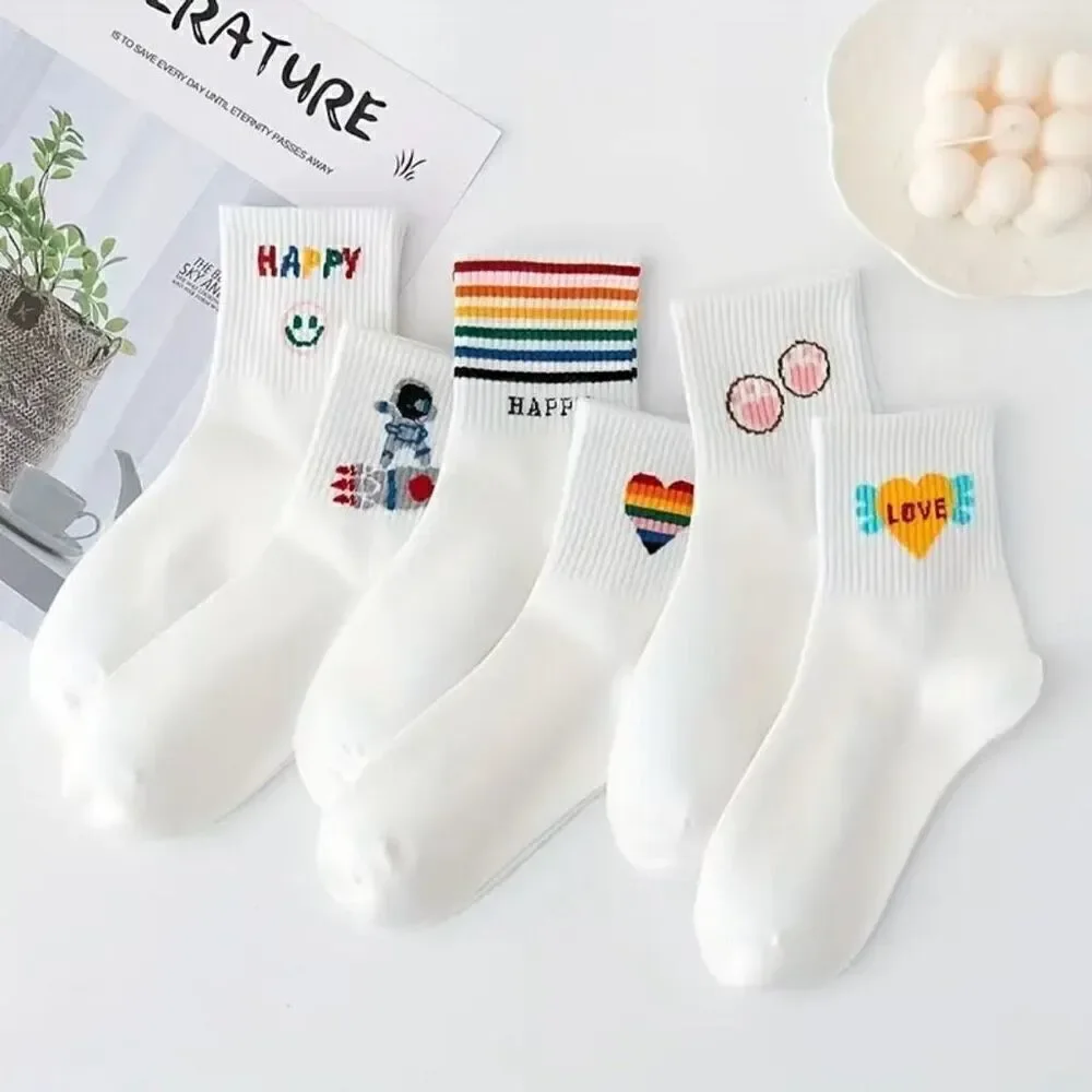 10 Pairs of Whimsical Cartoon Print Socks Soft Breathable and Comfy Womens New